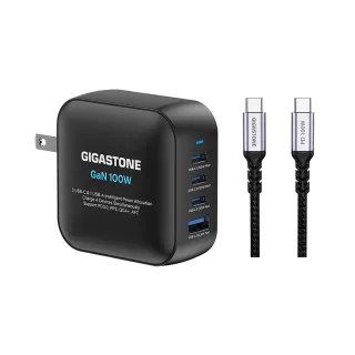 【Gigastone 立達國際】100W 氮化鎵四孔USB-C充電器+C to C 100W快充傳輸線(iPhone17/MacBook快充充電頭)