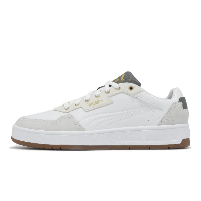 【PUMA】休閒鞋 Court Classic Lux SD 男鞋 女鞋 白 灰 金 皮革 復古 情侶鞋(395087-10)