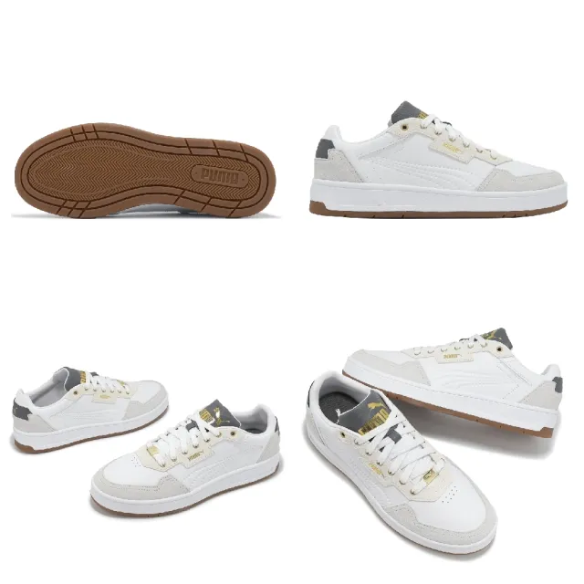 【PUMA】休閒鞋 Court Classic Lux SD 男鞋 女鞋 白 灰 金 皮革 復古 情侶鞋(395087-10)