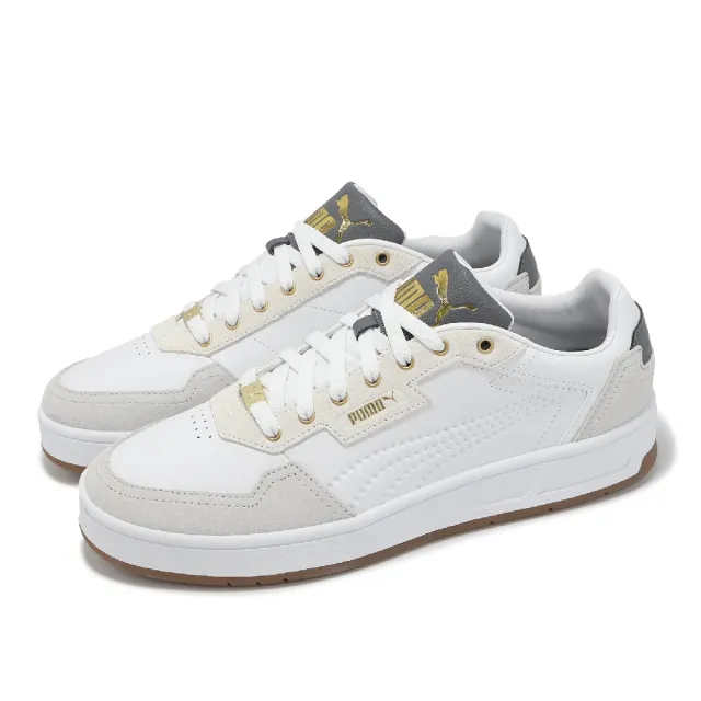 【PUMA】休閒鞋 Court Classic Lux SD 男鞋 女鞋 白 灰 金 皮革 復古 情侶鞋(395087-10)