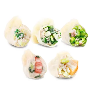 【果貿吳媽家水餃】超值干貝5盒組(頂級干貝、高麗菜蝦、高麗菜肉、韭菜肉、四季豆肉)