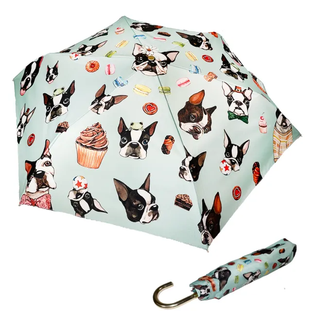 【iTa.a】日式復古金勾勾輕量晴雨摺疊傘(法鬥和牠的節慶馬卡龍限定版-Tiffany綠)