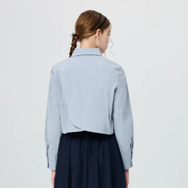 【OUWEY 歐薇】前襟小荷葉抽帶長袖襯衫(藍；S-L；3251321505)