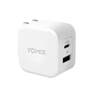 【YOMIX 優迷】USB-C PD QC3.0 20W 雙孔急速快充可摺疊充電器(支援iphone16快充/充電頭/豆腐頭)