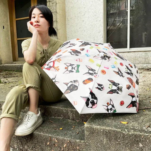【iTa.a】交換禮物 日式復古金勾勾輕量晴雨摺疊傘(法鬥和牠的節慶馬卡龍限定版-糜糜駝)