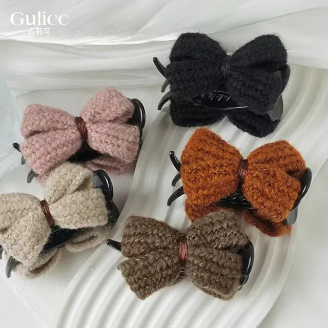 【Gulicc 古莉可】髮夾 毛呢蝴蝶結 丸子頭抓夾(99購物節 生日 髮飾 頭飾 鯊魚夾 抓夾 禮物)
