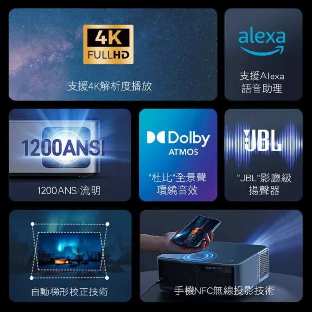 【YABER】K2S影廳級投影機(1200流明 JBL喇叭 GoogleTV 側投 4K投影機 自動對焦)