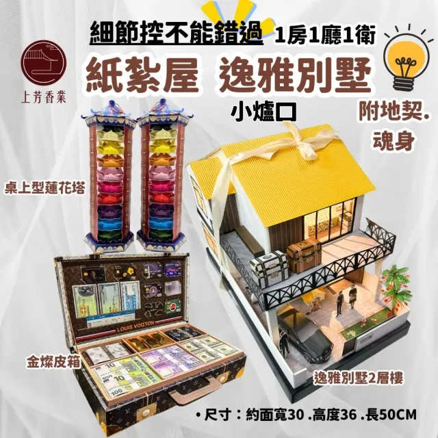 【上芳香業】紙紮屋 新版 逸雅別墅小屋 皮箱 蓮花塔 往生用品 紙房子 紙紮車 小爐口(地契 火化 法會 往生)