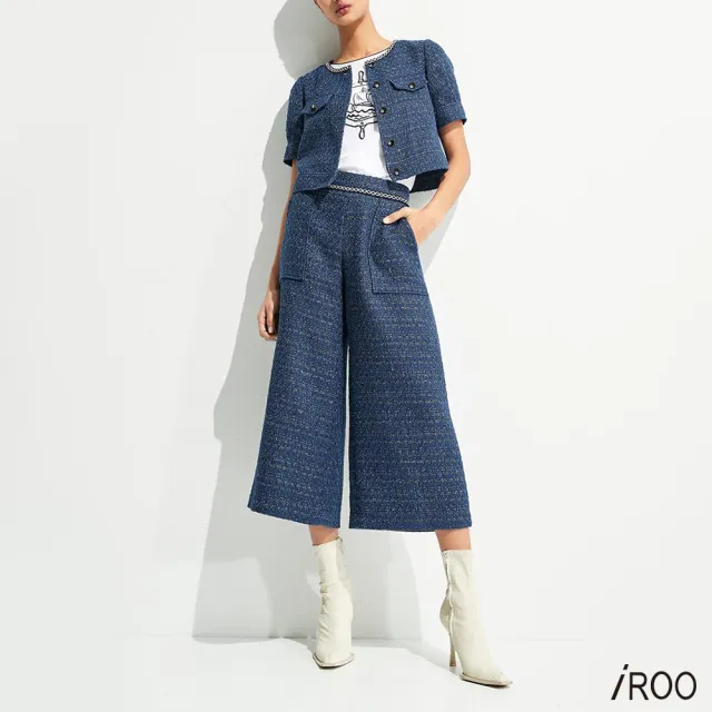 【iROO】鑲銀蔥花呢紗八分褲