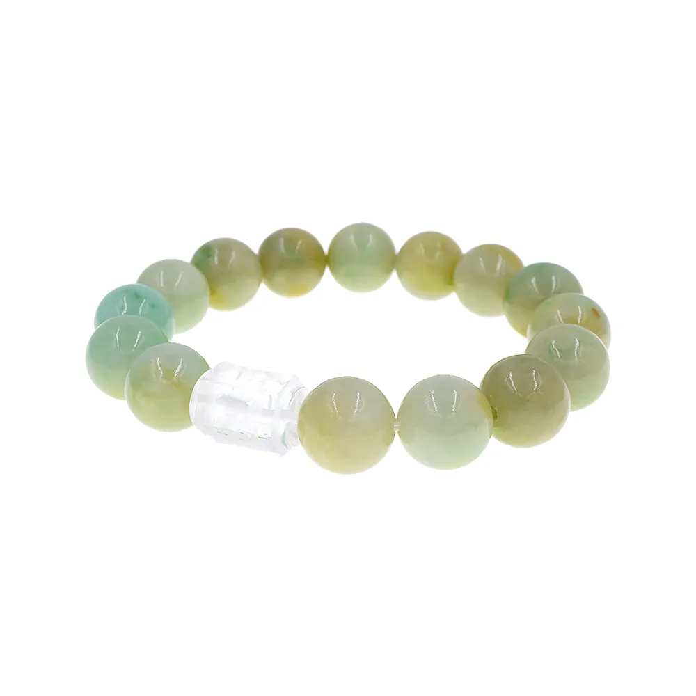 【喜緣玉品】天然翡翠玉石 黃加綠 六字真言 手珠(直)