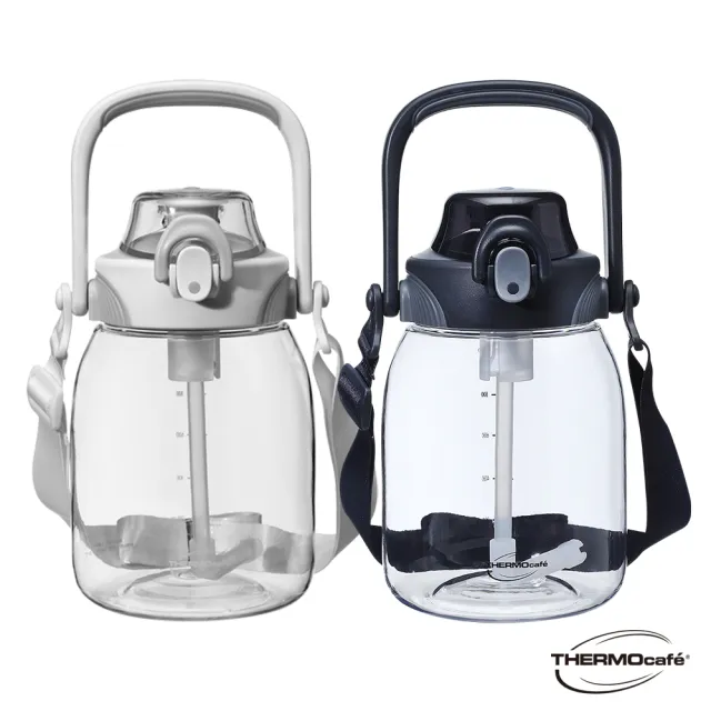 【THERMOcafe 凱菲】買1送1_附背帶附吸管可提式彈蓋隨手瓶1000ml(TCTS-1000)