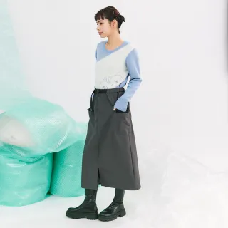 【Dailo】卡釦造型口袋休閒半身裙(藍 駝 深灰)