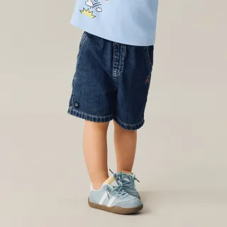 【GAP】男幼童裝 純棉小熊刺繡鬆緊牛仔短褲 布萊納系列-深色水洗(761437)