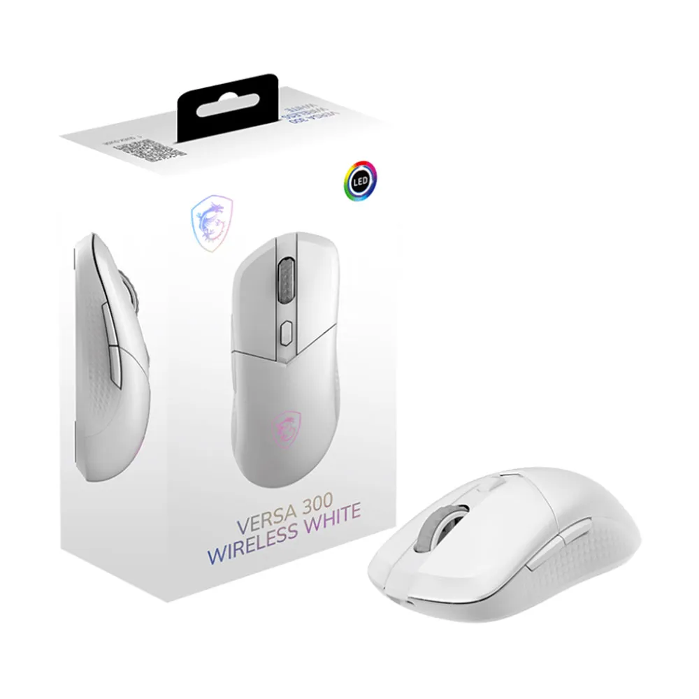 【MSI 微星】VERSA 300 WIRELESS WHITE-白 超輕量無線電競滑鼠-60克/ 三模連線