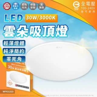 【DanceLight 舞光】1入 LED 30W 雲朵吸頂燈 單色吸頂燈 全電壓(黃光/自然光/白光)