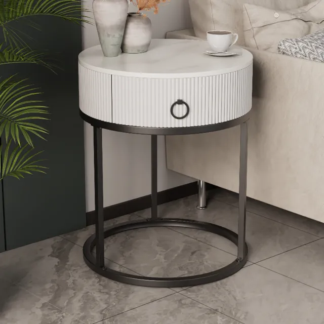 【靚白家居】岩板抽屜邊櫃茶几 50CM 單抽單岩板 S241(床頭櫃 咖啡桌 客廳桌 桌子 茶几 置物桌 和室桌)