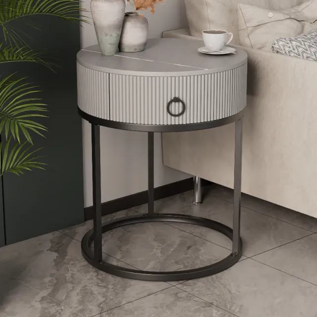 【靚白家居】岩板抽屜邊櫃茶几 50CM 單抽單岩板 S241(床頭櫃 咖啡桌 客廳桌 桌子 茶几 置物桌 和室桌)