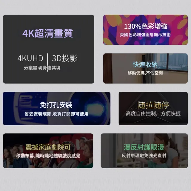 攜帶式免打孔地拉幕（100吋 16:9）(白玻纖高畫質移動幕布/投影機地拉幕布/投影螢幕/高清抗光屏投影布幕)