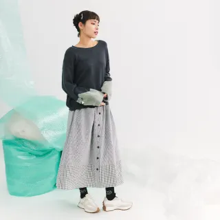 【Dailo】格紋剪接舒適八分裙(藍 黑/魅力商品)
