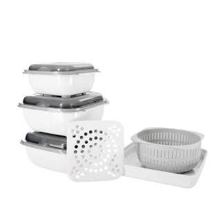 【GOURLAB】MOMO獨家販售 銷售冠軍 GOURLAB 多功能烹調盒 黑 - 瀝水籃六件組 附食譜(保鮮盒 烹調盒)