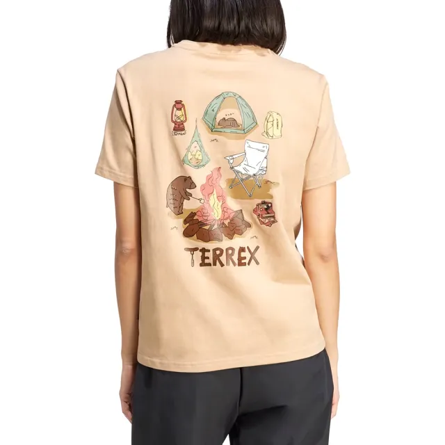 【adidas 愛迪達】Mt W Polygene T 女款 淺橘色 亞規 柔軟 棉質 寬鬆 運動 休閒 短袖 JI8322