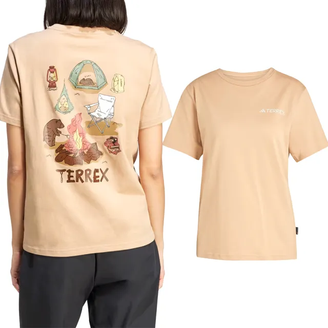 【adidas 愛迪達】Mt W Polygene T 女款 淺橘色 亞規 柔軟 棉質 寬鬆 運動 休閒 短袖 JI8322