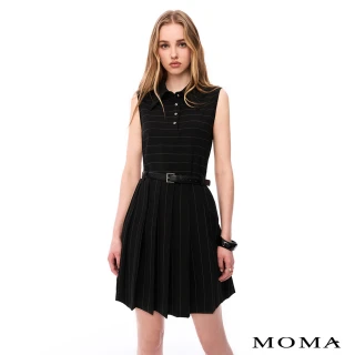【MOMA】學院風條紋壓褶短洋裝(黑色)