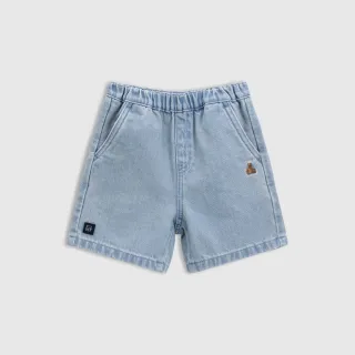 【GAP】男幼童裝 純棉小熊刺繡鬆緊牛仔短褲 布萊納系列-淺色水洗(761437)
