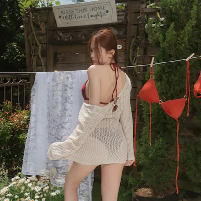 【SeasonsBikini】針織溫柔杏色罩衫-401(罩衫針織罩衫百搭針織罩衫)