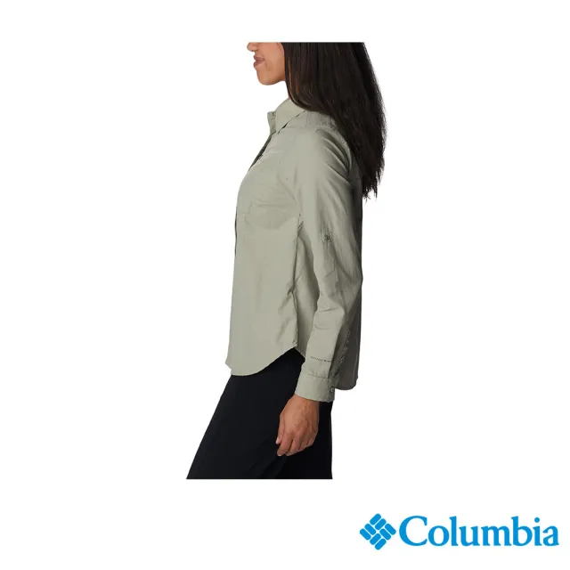 【Columbia 哥倫比亞】女款-防曬UPF50快排長袖襯衫-灰綠(UAR03560GG/JS)