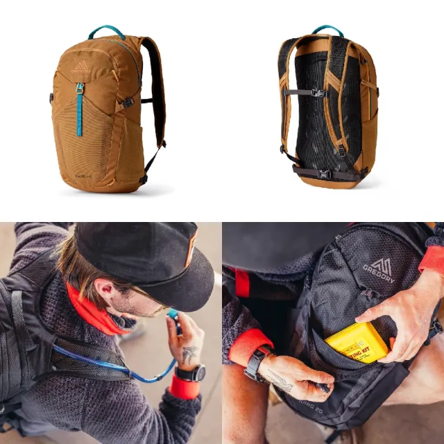 【Gregory】後背包 20L NANO 棕 藍 多夾層 雙肩包 登山包 運動包 背包 包包(153058A546)