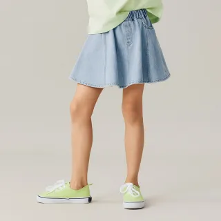 【GAP】女童裝 小熊刺繡鬆緊牛仔褲裙 布萊納系列-淺色水洗(767196)