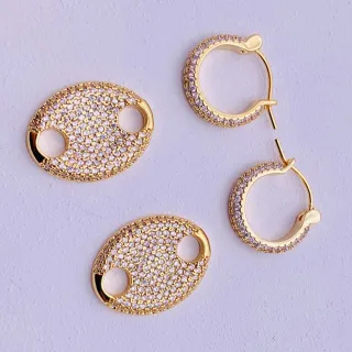 【MoonDy】耳環 飾品 女生耳環 鑲鑽 豬鼻子耳環 小香風 法式耳環 垂墜耳環 顯瘦 耳飾 歐美