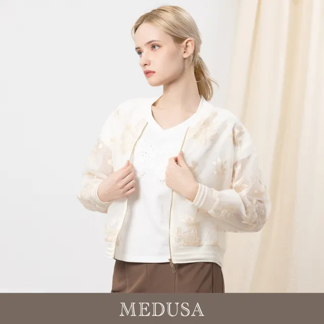 【MEDUSA 曼度莎】現貨-浪漫刺繡歐根紗透膚夾克（M-XL）｜女造型外套 透膚外套(601-20007)