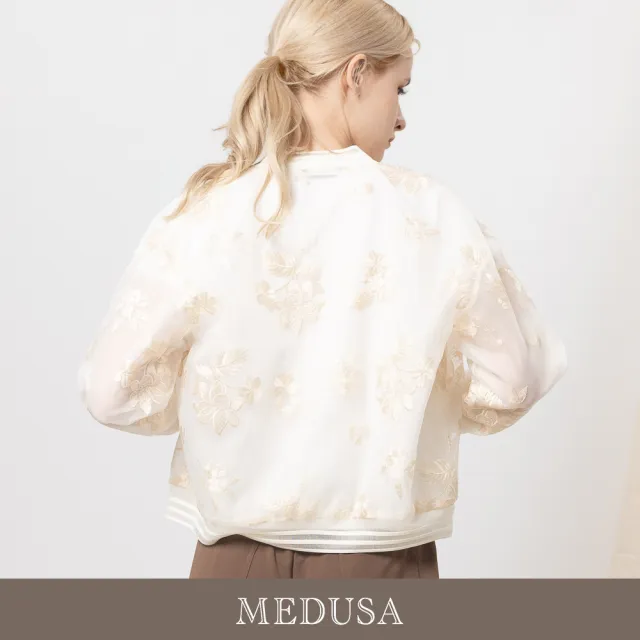【MEDUSA 曼度莎】現貨-浪漫刺繡歐根紗透膚夾克（M-XL）｜女造型外套 透膚外套(601-20007)