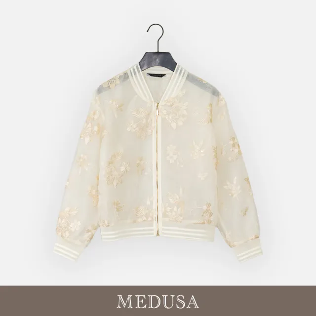 【MEDUSA 曼度莎】現貨-浪漫刺繡歐根紗透膚夾克（M-XL）｜女造型外套 透膚外套(601-20007)