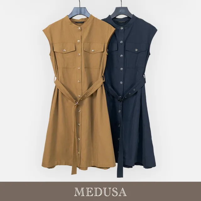 【MEDUSA 曼度莎】現貨-工裝風衣感鈕釦休閒洋裝 - 2色（M-XL）｜休閒洋裝 腰帶洋裝 短洋裝(601-91506)