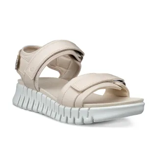 【ecco】GRUUV SOL W 樂步經典皮革平底涼鞋 女鞋(石灰色 21310301378)