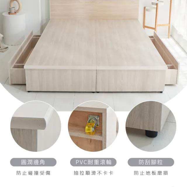 【藤原傢俬】白梧桐雙USB貓抓皮收納空間床組-雙抽6尺雙人加大(雙USB貓抓床頭+收納空間床底+抽屜X2)