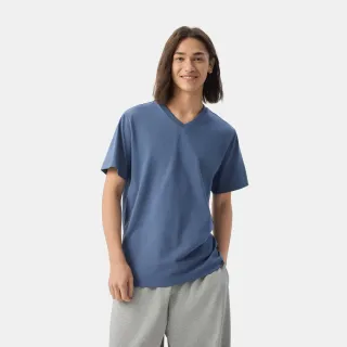 【GAP】男裝 V領短袖T恤-灰藍色(727930)