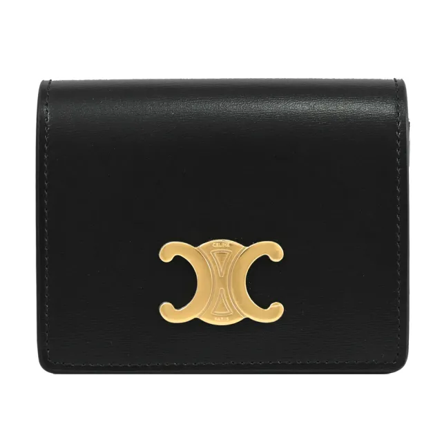 【CELINE】TRIOMPHE 金屬雙C LOGO牛皮信用卡證件名片零錢包(黑)