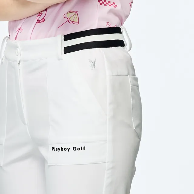【PLAYBOY GOLF】女款緊帶褲頭高彈力休閒長褲-白(吸濕排汗/抗UV/高彈力/高爾夫球褲/KE25106-87)