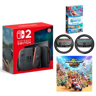 【Nintendo 任天堂】Switch 2 主機+《瑪利歐賽車世界》+《運動》+《良值 NS2方向盤》+《9H鋼化貼》