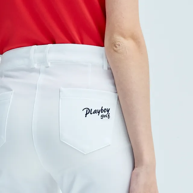 【PLAYBOY GOLF】女款後貼口袋高爾夫休閒八分褲-白(吸濕排汗/高爾夫球褲/KE25102-87)