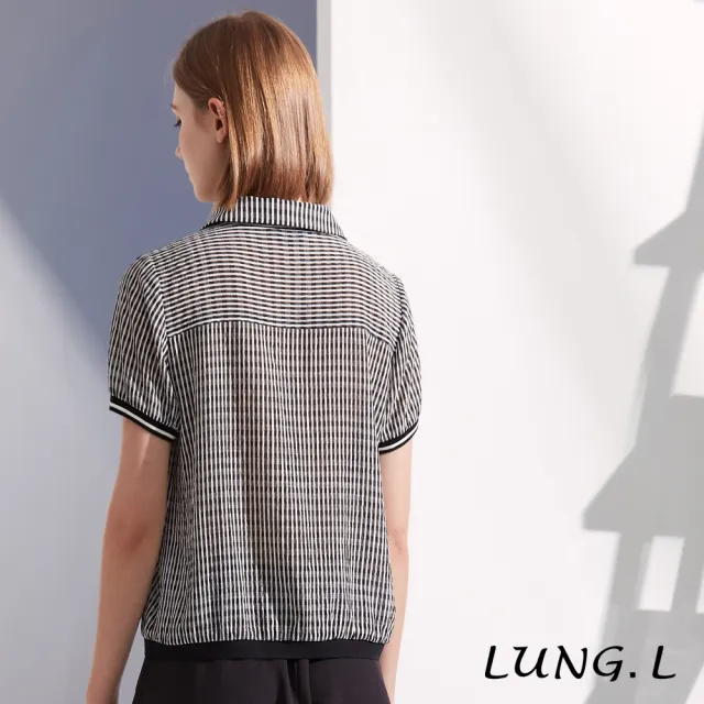 【LUNG.L 林佳樺】LS36A 黑白細條紋假兩件短袖女裝上衣(春夏新品)