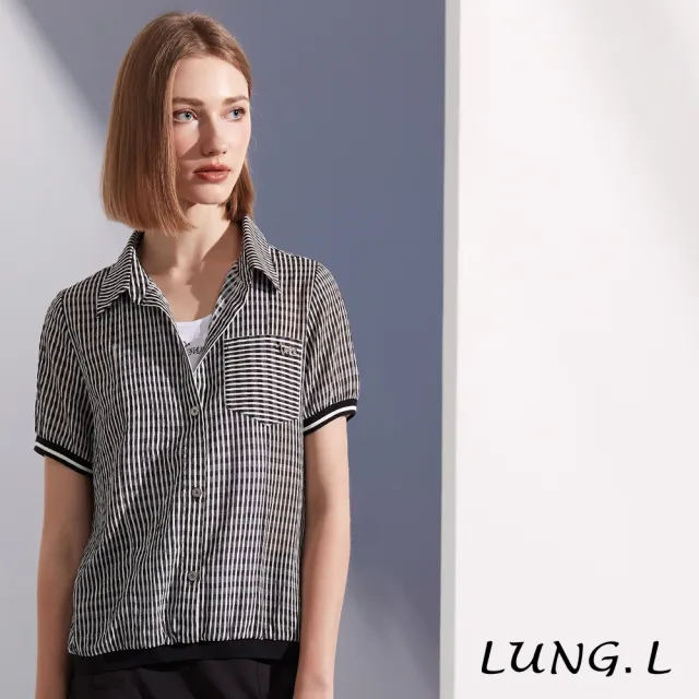 【LUNG.L 林佳樺】LS36A 黑白細條紋假兩件短袖女裝上衣(春夏新品)