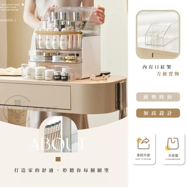 【Clook 鹿客家居】典雅收納盒-防塵化妝品抽屜收納組(口紅架 化妝品 多功能收納盒 化妝收納  刷具收納)