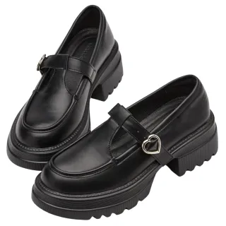 【Grace Gift】通勤步伐T字愛心扣輕量厚底瑪莉珍鞋(黑)