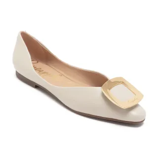 【Pineapple Outfitter】真皮方釦挖空平底鞋 FAZEL(白色)