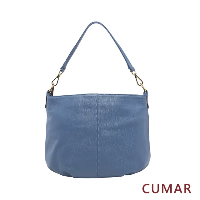 【CUMAR】經典素面抓皺肩背包(藍色)